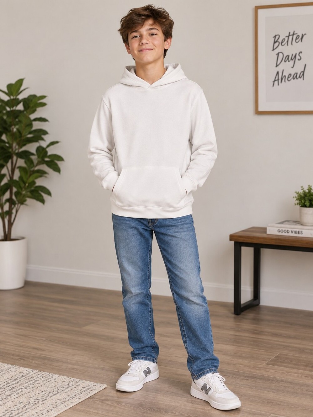 Cat & Jack Boys' Ribbed Pullover Hoodie Cream XL (14)